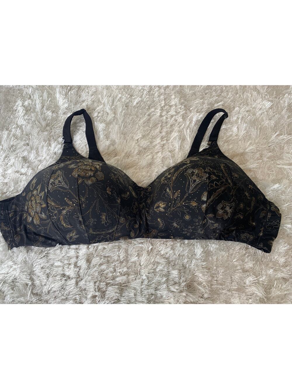 TORRID 46 C Black Gold Floral Design Bra Wireless Smooth T shirt Bra